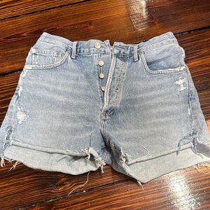 Agolde Light Blue Distressed Jean Shorts